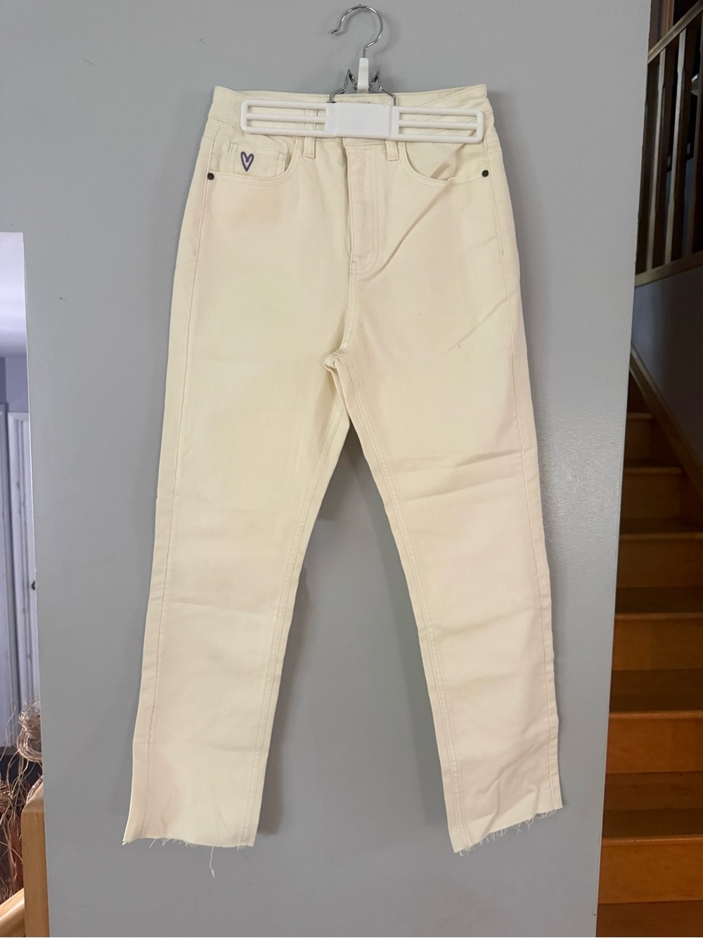Desigual Denim Davinia Straight Cropped Jeans Off White Cream Hearts 38/26US
